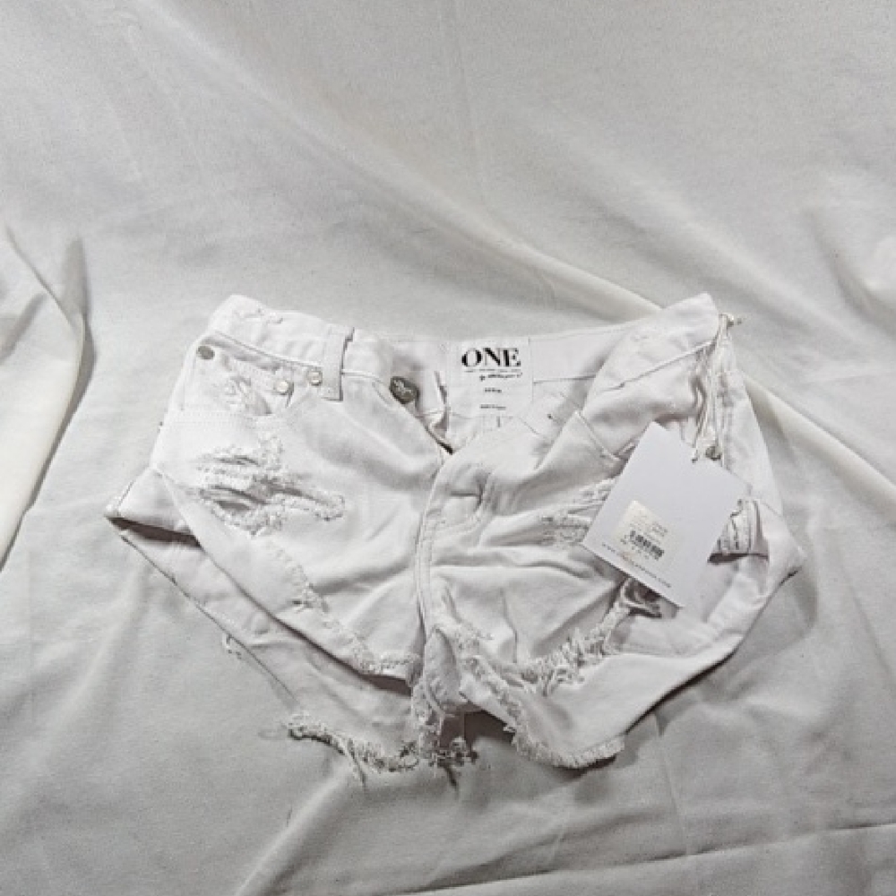 One Teaspoon White Distressed Jean Shorts